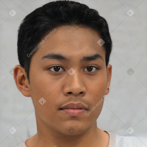 Neutral asian young-adult male with short  black hair and brown eyes