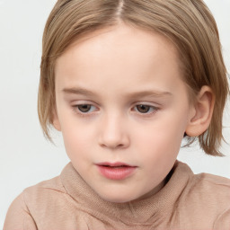 Neutral white child female with medium  brown hair and blue eyes