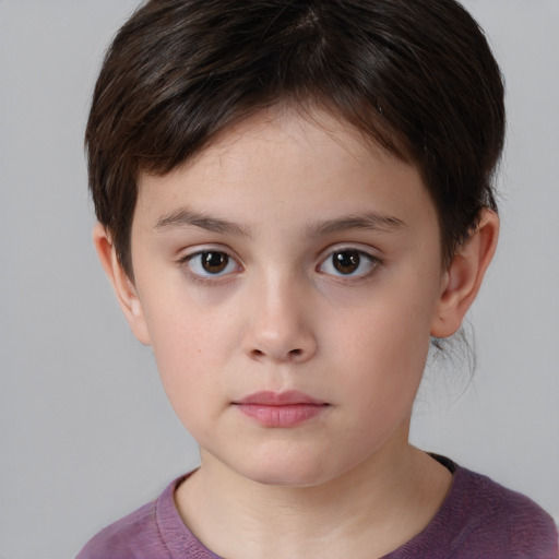 Neutral white child female with short  brown hair and brown eyes