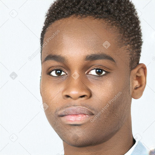 Neutral black young-adult male with short  brown hair and brown eyes