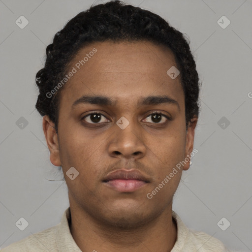 Neutral black young-adult male with short  brown hair and brown eyes