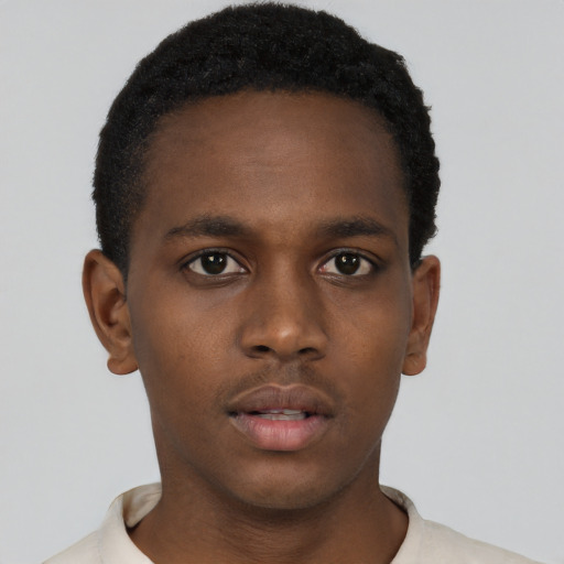 Neutral black young-adult male with short  brown hair and brown eyes