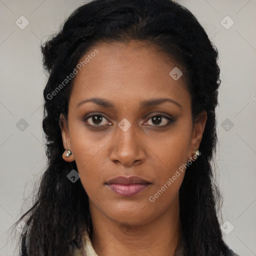 Neutral black young-adult female with long  black hair and brown eyes