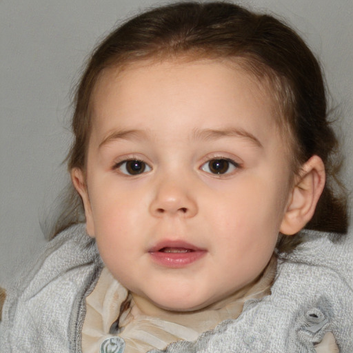 Neutral white child female with medium  brown hair and blue eyes