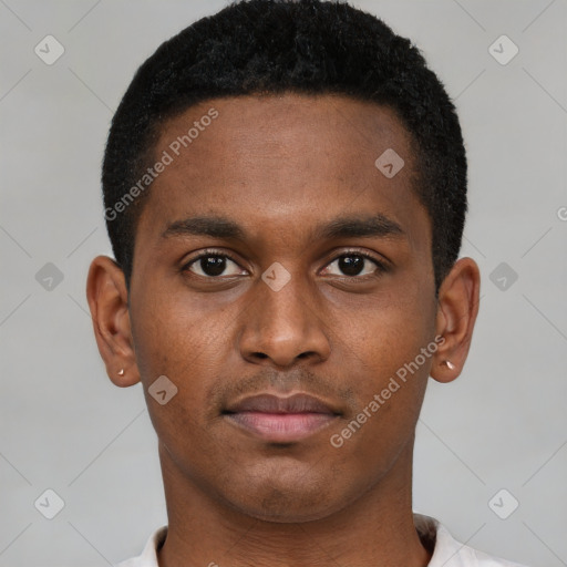 Neutral black young-adult male with short  brown hair and brown eyes