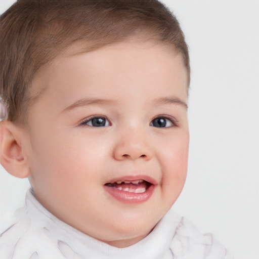 Joyful white child female with short  brown hair and brown eyes