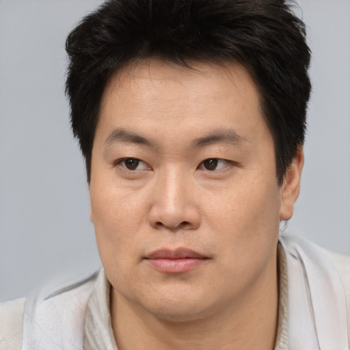 Neutral asian young-adult male with short  brown hair and brown eyes