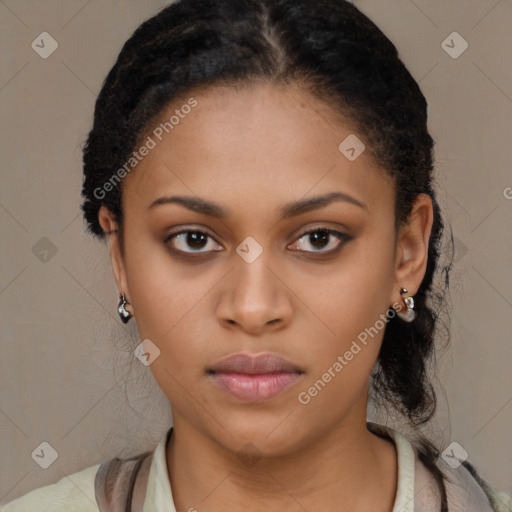 Neutral black young-adult female with short  brown hair and brown eyes