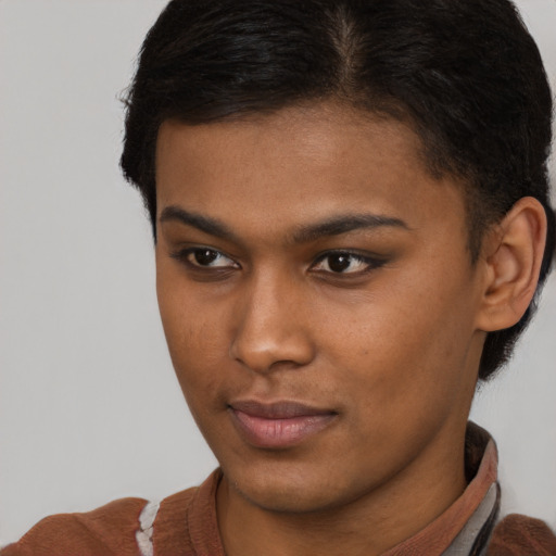 Neutral black young-adult male with short  brown hair and brown eyes