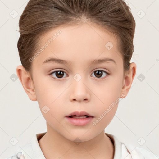 Neutral white child female with short  brown hair and brown eyes