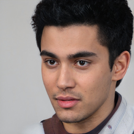 Neutral white young-adult male with short  black hair and brown eyes