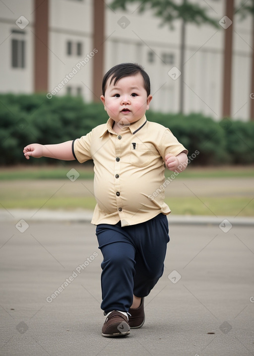 Mongolian infant boy with  brown hair