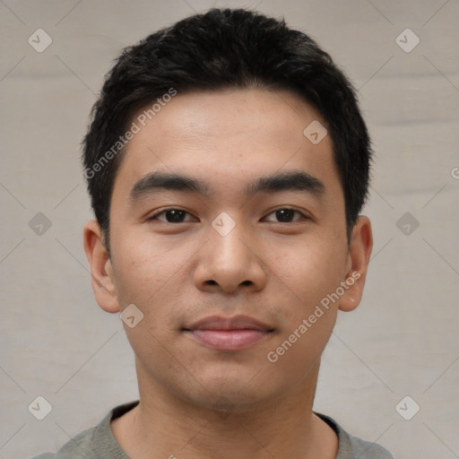 Neutral asian young-adult male with short  black hair and brown eyes