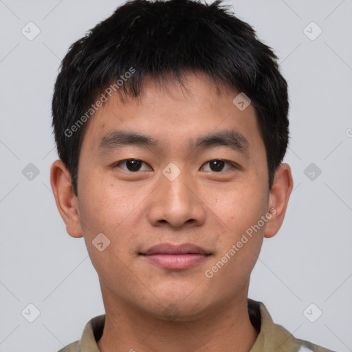 Neutral asian young-adult male with short  brown hair and brown eyes