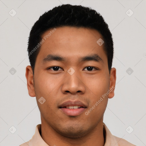 Neutral asian young-adult male with short  black hair and brown eyes