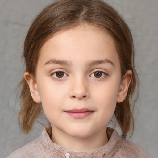 Neutral white child female with medium  brown hair and brown eyes