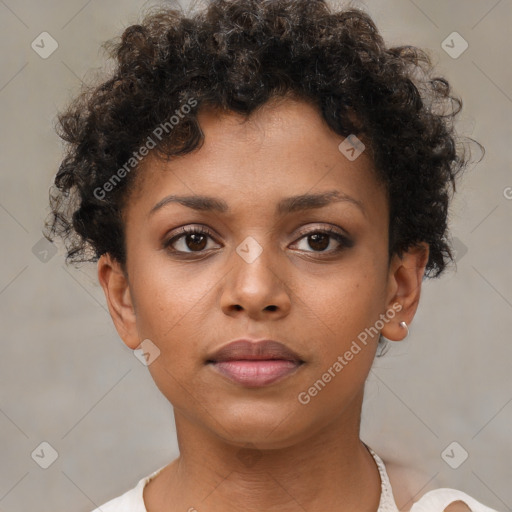 Neutral black young-adult female with short  brown hair and brown eyes