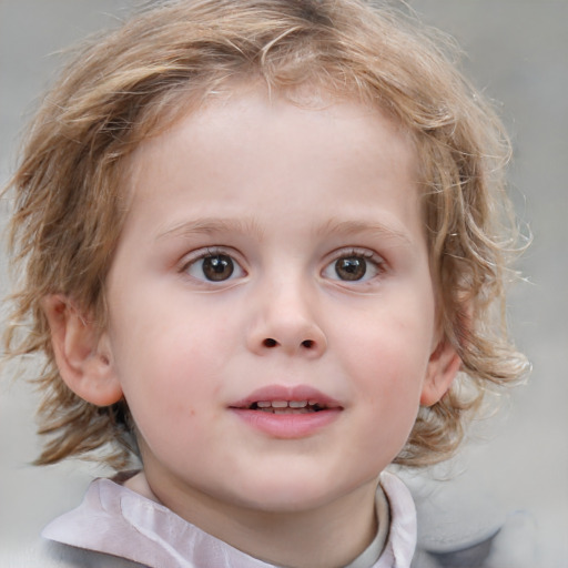 Neutral white child female with medium  brown hair and blue eyes