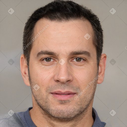 Neutral white adult male with short  brown hair and brown eyes