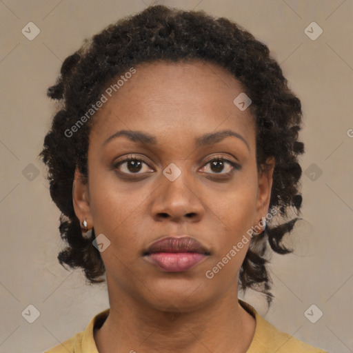 Neutral black young-adult female with short  brown hair and brown eyes