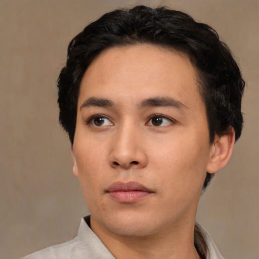 Neutral asian young-adult male with short  black hair and brown eyes