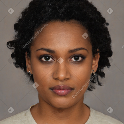 Neutral black young-adult female with short  black hair and brown eyes