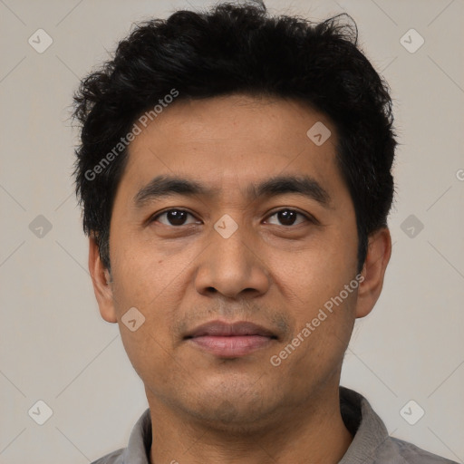 Neutral asian young-adult male with short  black hair and brown eyes