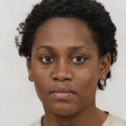 Neutral black young-adult female with short  brown hair and brown eyes