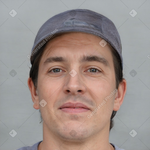 Neutral white adult male with short  brown hair and brown eyes