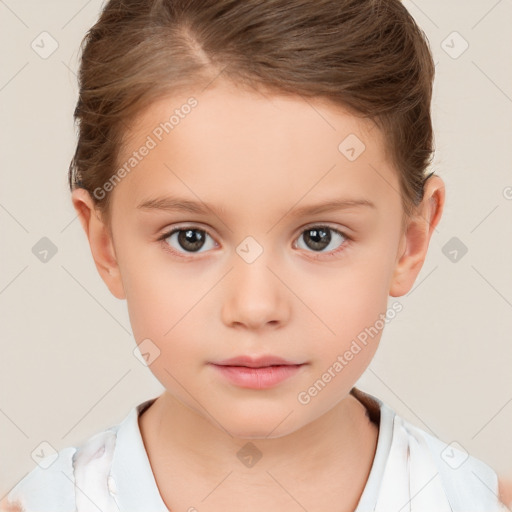 Neutral white child female with short  brown hair and brown eyes