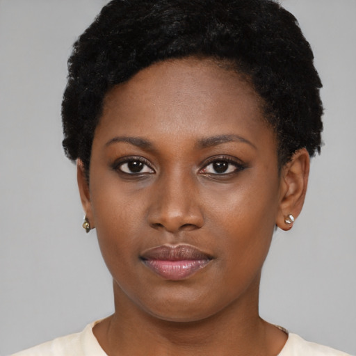 Neutral black young-adult female with short  brown hair and brown eyes