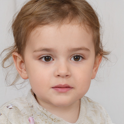 Neutral white child female with medium  brown hair and brown eyes