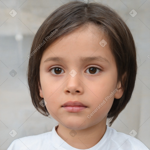 Neutral white child female with medium  brown hair and brown eyes