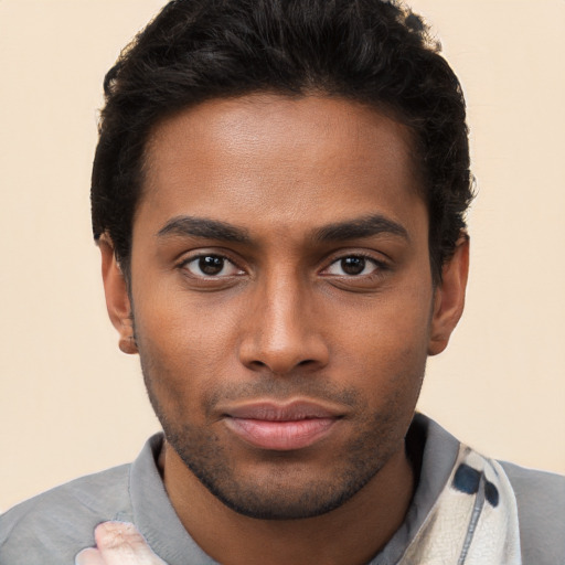 Neutral black young-adult male with short  brown hair and brown eyes