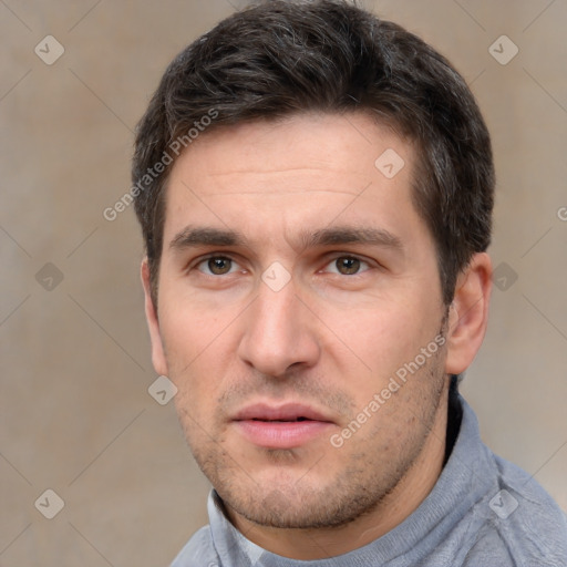 Neutral white adult male with short  brown hair and brown eyes