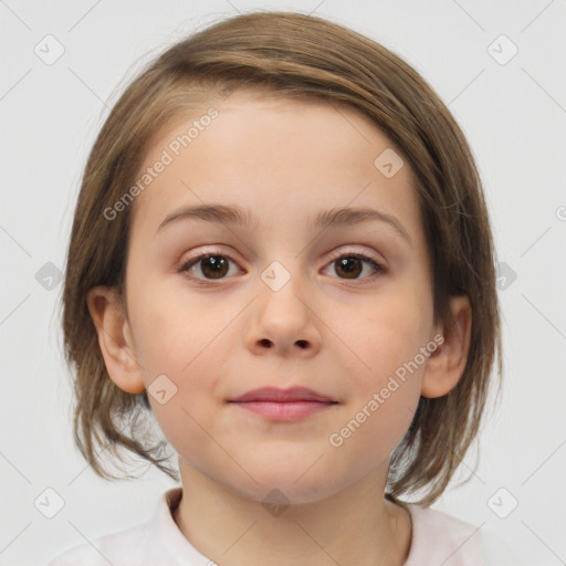 Neutral white child female with medium  brown hair and brown eyes