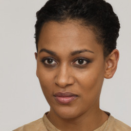 Neutral black young-adult female with short  brown hair and brown eyes