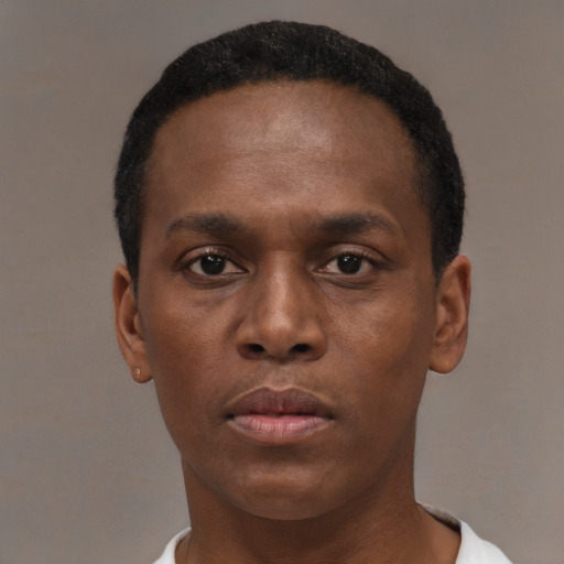 Neutral black young-adult male with short  brown hair and brown eyes