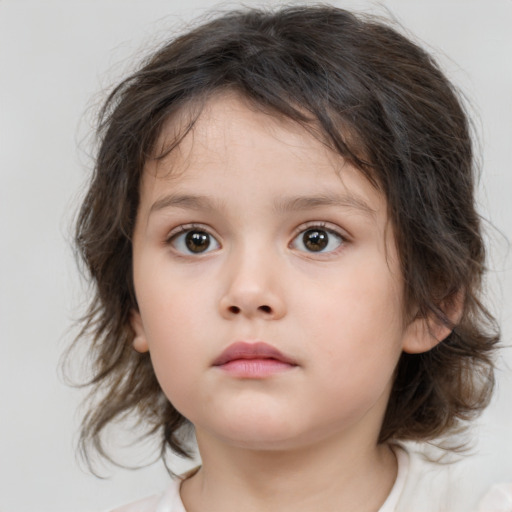 Neutral white child female with medium  brown hair and brown eyes