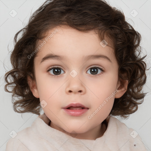 Neutral white child female with medium  brown hair and brown eyes