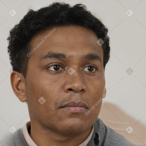 Neutral black young-adult male with short  brown hair and brown eyes