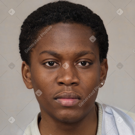 Neutral black young-adult male with short  brown hair and brown eyes