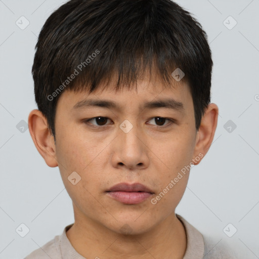 Neutral asian young-adult male with short  brown hair and brown eyes