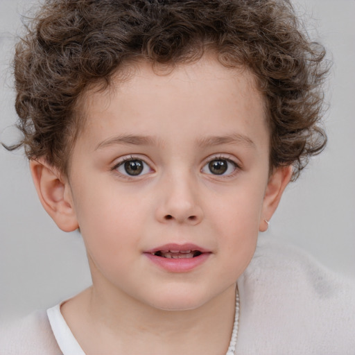 Neutral white child female with short  brown hair and brown eyes