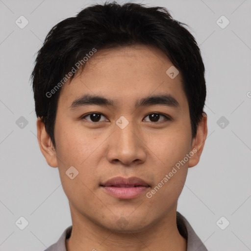 Neutral asian young-adult male with short  black hair and brown eyes