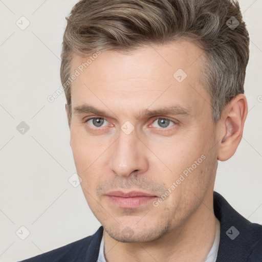 Neutral white adult male with short  brown hair and brown eyes