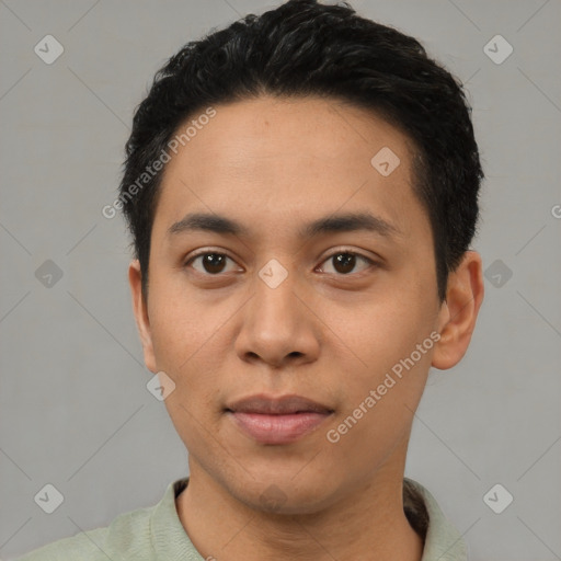 Neutral asian young-adult male with short  black hair and brown eyes