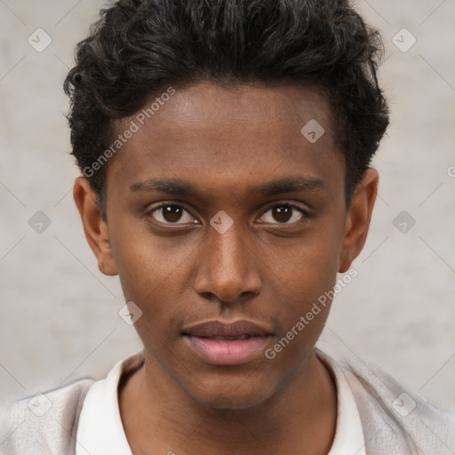 Neutral black young-adult male with short  brown hair and brown eyes