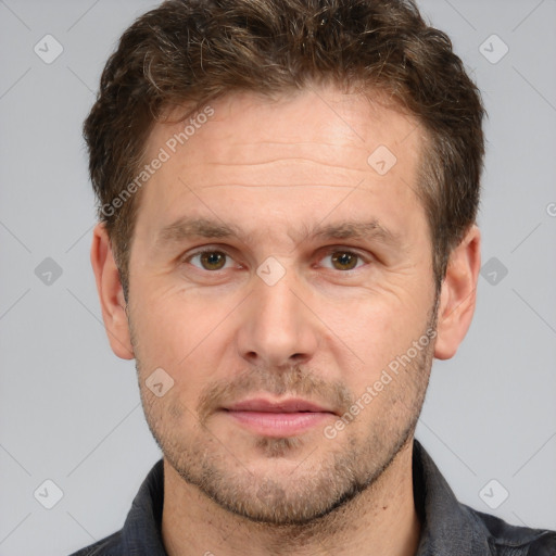 Neutral white adult male with short  brown hair and brown eyes