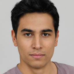 Neutral asian young-adult male with short  black hair and brown eyes